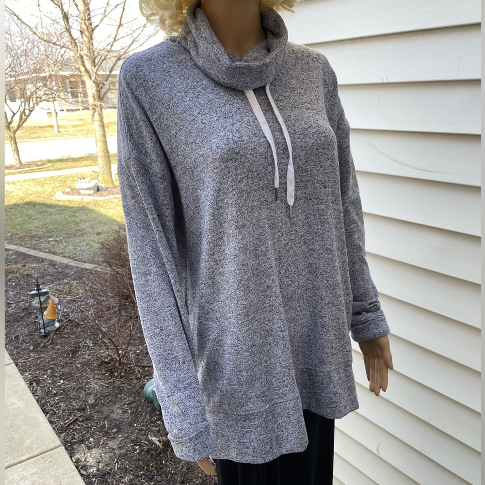 Old Navy Gray Large Funnel-Neck Sweater Long Sleeves Oversized Extra Long Large - Picture 13 of 15